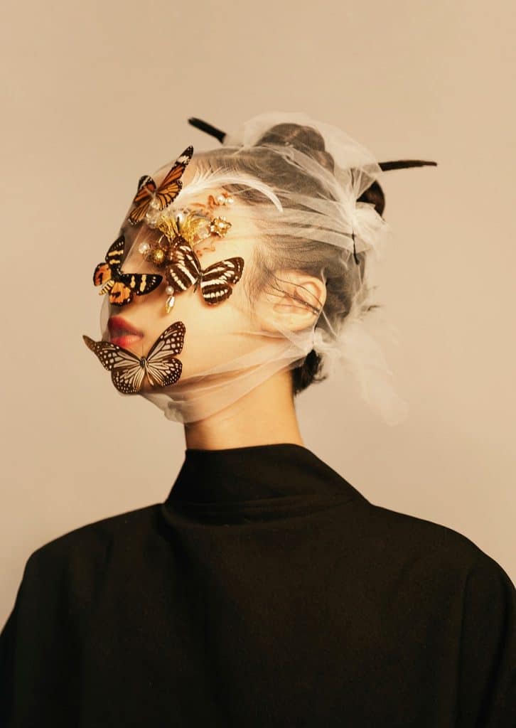 woman, butterflies, fashion, phone wallpaper, people, minimalism, art, portrait, aesthetic wallpaper, iphone wallpaper